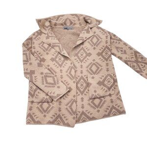 Absolutely Famous Beige & Brown Aztec Pattern‎ Hooded Cardigan Jacket Small